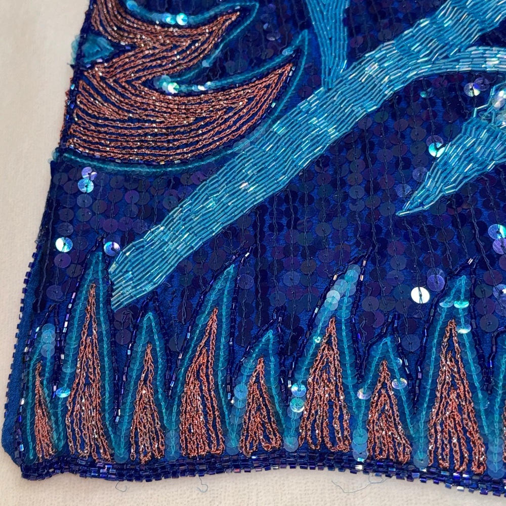 Blue and Purple Sequin Top with Bird Design - Picture 2 of 7